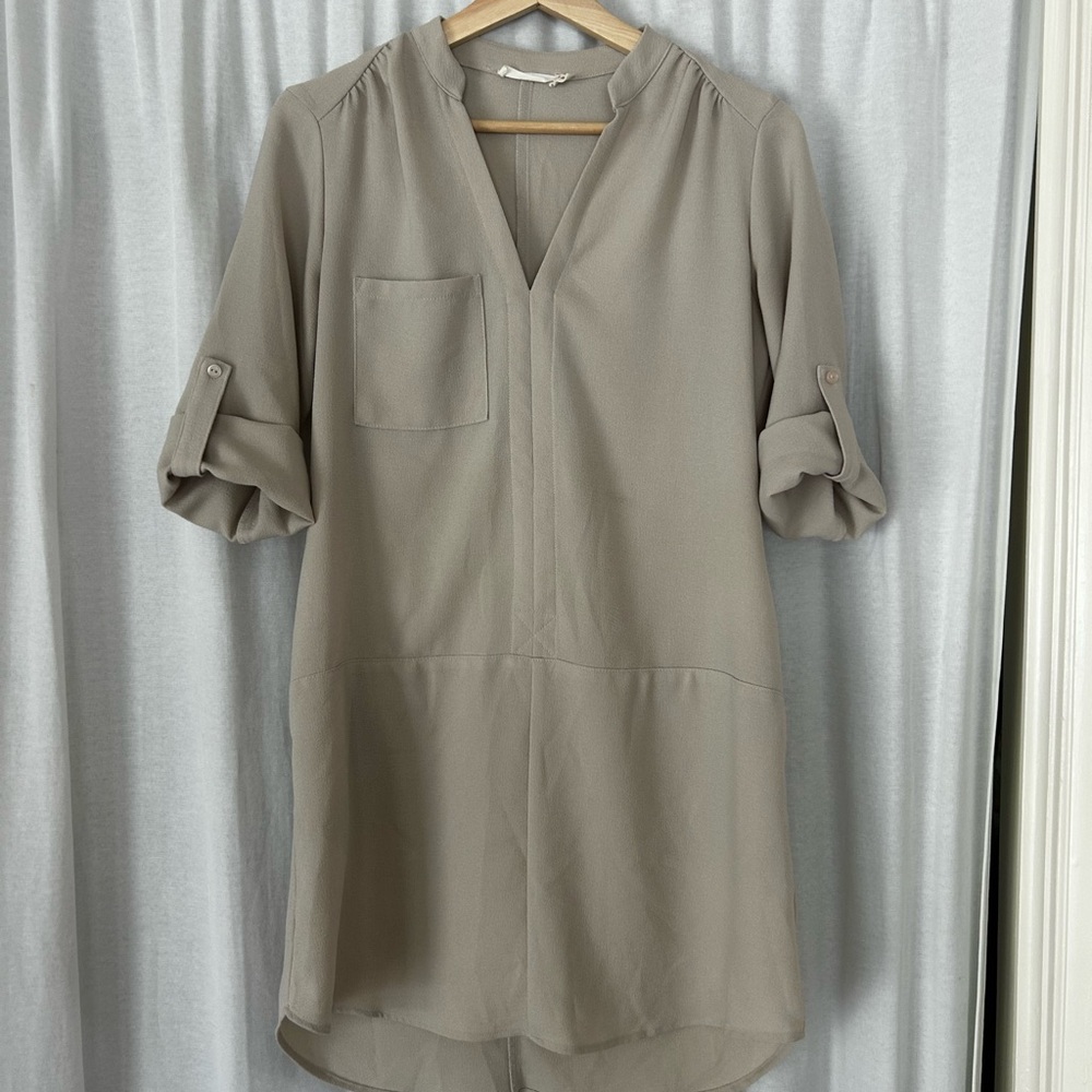 Beige V-Neck Tunic Dress